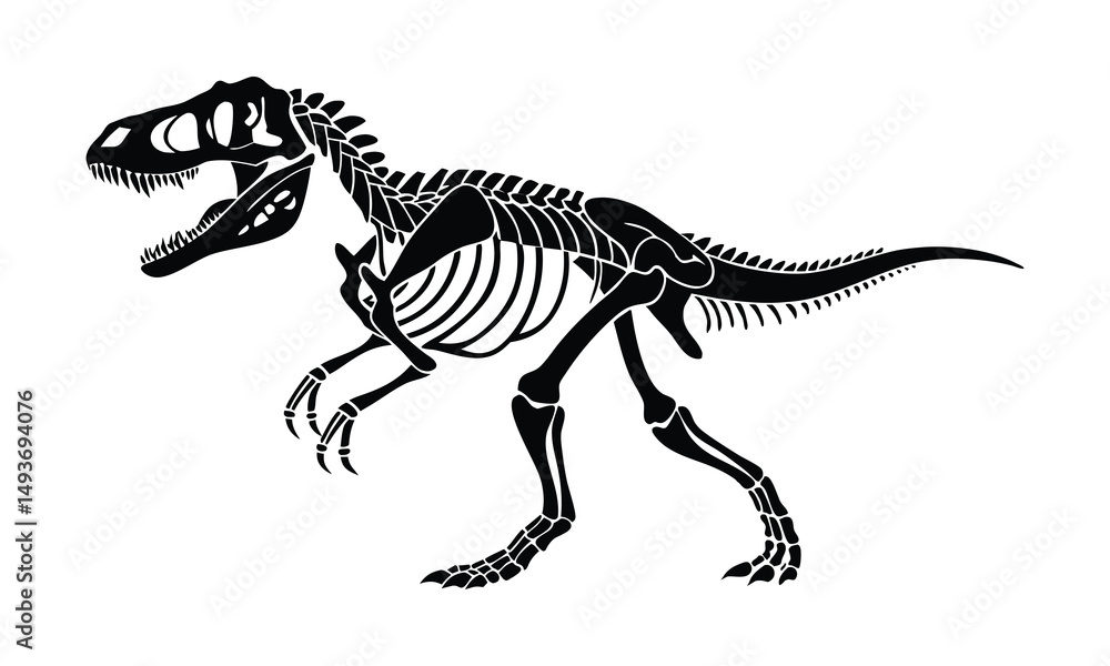 Fototapeta premium Tyrannosaurus Rex Skeleton Illustration, Prehistoric Dinosaur Fossil