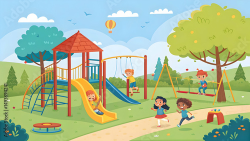 Wallpaper Mural Children playing in the park vector illustration  Torontodigital.ca