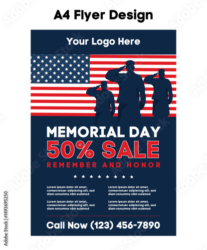 Memorial Day with American Flag Background Banner. Vector Illustration. U.S. Flag. United States Flag, USA army soldiers saluting, Greeting card for Veterans Day, Independence Day, Remember and Honor.