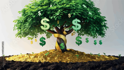 Investment Growth and Financial Success - Seed Growing into Money Tree, Business Prosperity Concept