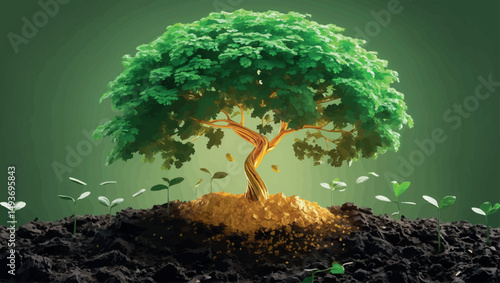 Investment Growth and Financial Success - Seed Growing into Money Tree, Business Prosperity Concept