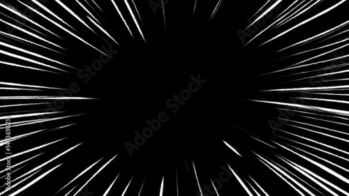 Set of 15 animated Comic speed lines loops. PACK of hand drawn Cartoon speedline effect on a black background. 4K Manga or Anime Action Speed lines.