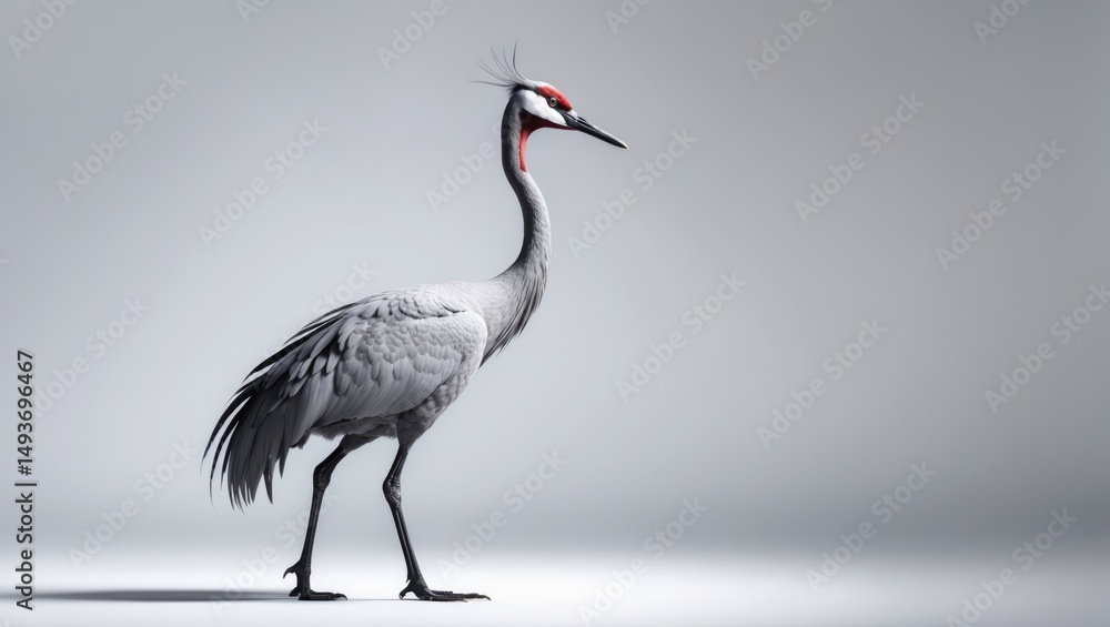 Obraz premium Gray crane set on a white canvas