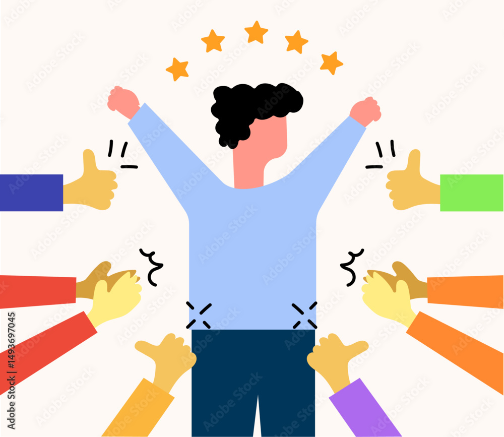 Man happy with applause review and appreciation Man happy with applause review and appreciation