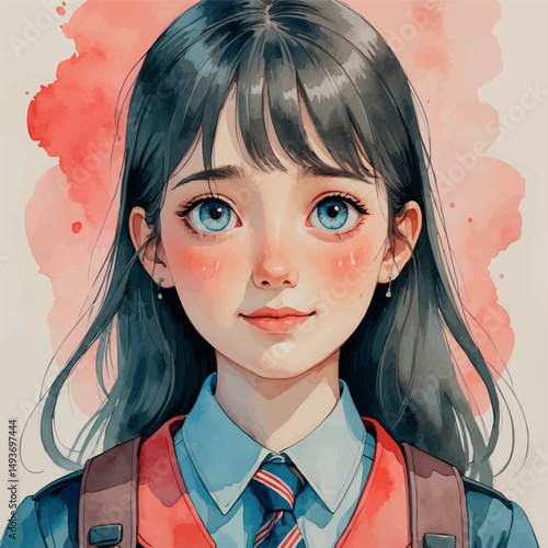 Emotional teen portrait. Watercolor youth with layered emotion.