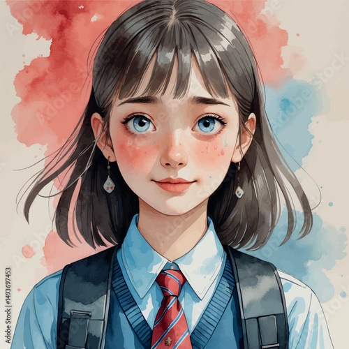 Emotional teen portrait. Watercolor youth with layered emotion.