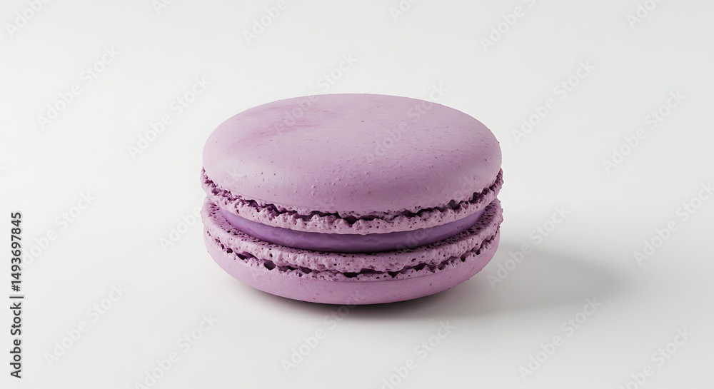 Single Purple Macaron Dessert Treat Isolated On White Background; Represents Culinary Elegance, Fine Pastry, Celebration and Sweet Indulgence For Special Events Catering Single Purple Macaron Dessert Treat Isolated On White Background; Represents Culinary Elegance, Fine Pastry, Celebration and Sweet Indulgence For Special Events Catering