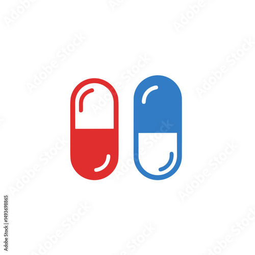 Free Download Pills icon in red and blue colors on a clean white background for healthcare and medication concept - GFXLoad