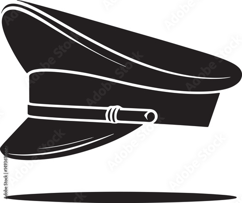 Black and White Illustration of a Peaked Cap with Shadow in a Simple Graphic Style