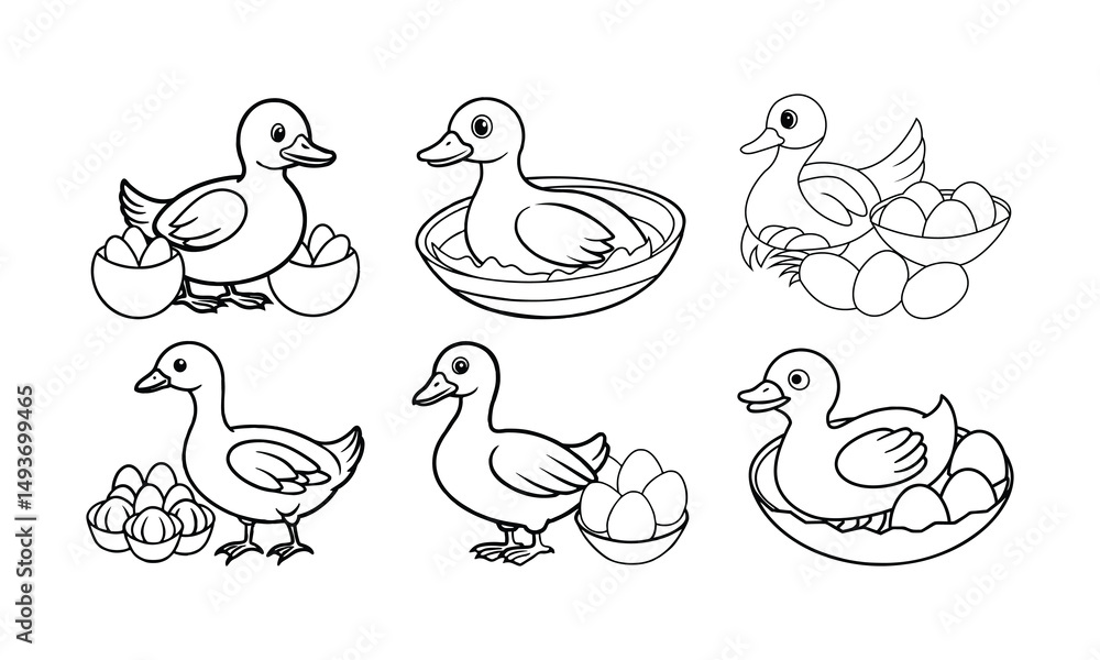 Fototapeta premium Duck with Nest and Eggs in Nature, Wildlife Illustration