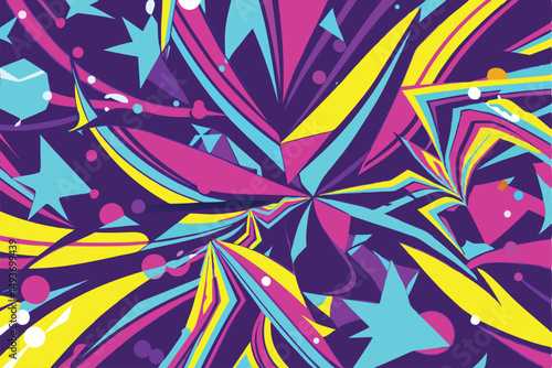 Vibrant abstract geometric composition featuring bright colors and dynamic shapes