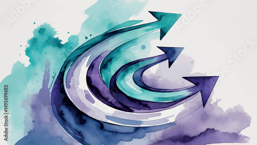 Watercolor Career Growth Spiral - Upward Progress Arrows, Professional Success Illustration