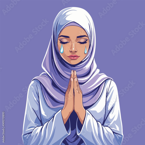 Tearful prayer portrait. Watercolor woman in faith and emotional depth.