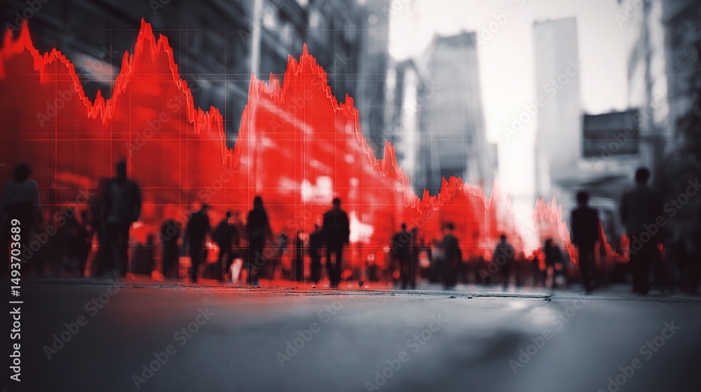 Obraz premium Red Graph Depicting Financial Crash in Urban Environment with People