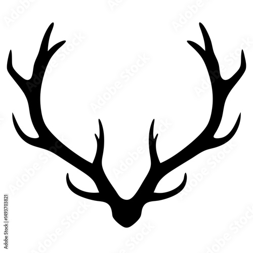 Majestic Deer Antler Rack Silhouette Vector on transparent background
