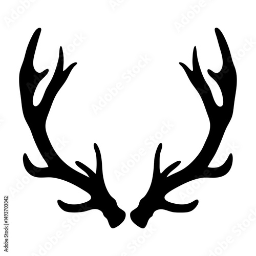 Majestic Deer Antler Rack Silhouette Vector on transparent background
