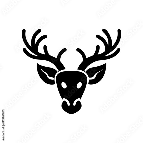 Deer Skull with Antlers  Horns Silhouette Vector Illustration 