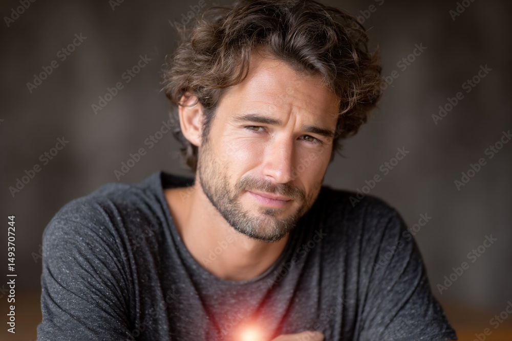 Obraz premium Brooding man contemplates radiating mystery and emotion