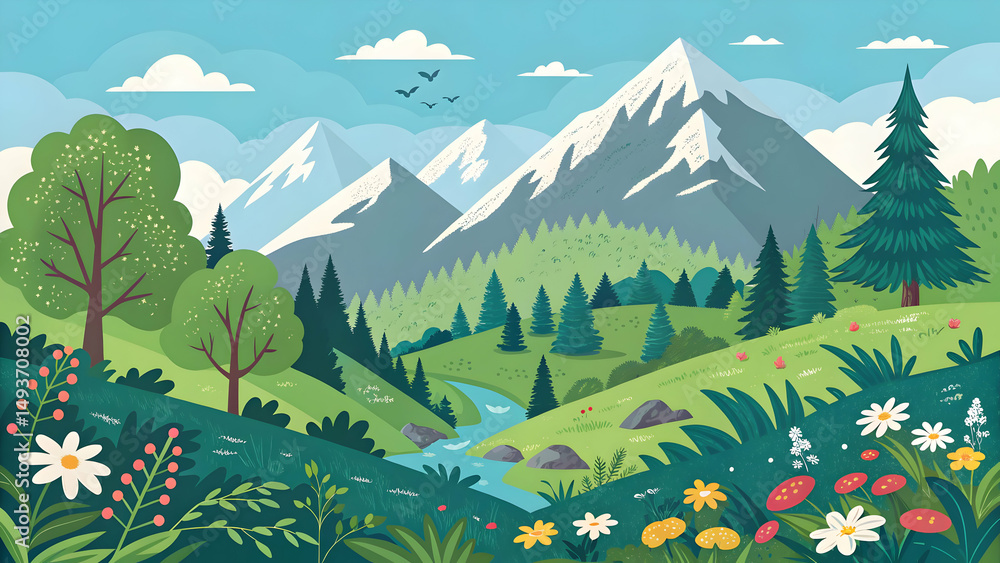Fototapeta premium Landscape nature vector illustration 