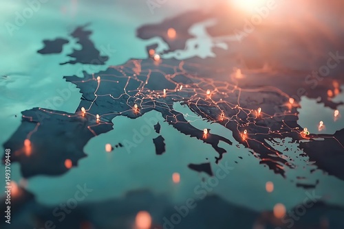 European map with connections