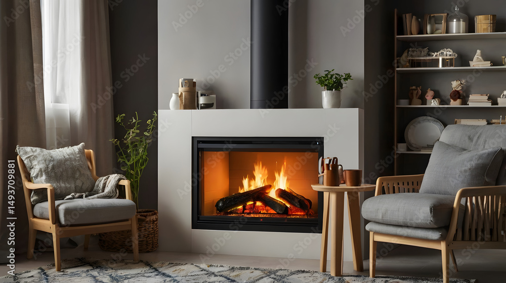 fireplace with burning logs fireplace with burning logs