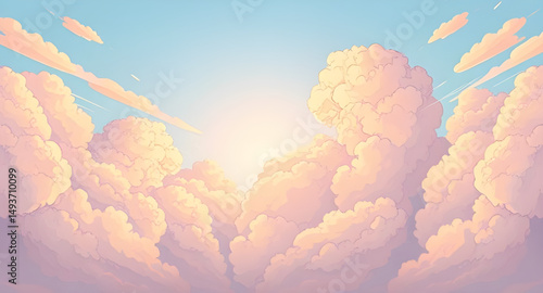 Clouds and sun, Sunny weather, Partly cloudy, Sun behind clouds, Cloudy sky, Sunshine illustration, Blue sky with clouds, Sun and clouds vector, Cartoon clouds and sun, Weather icon, Happy sun and clo