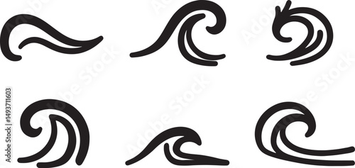 Wave shapes collection Set of sea wave logo in black Water wave icons