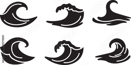 Wave shapes collection Set of sea wave logo in black Water wave icons