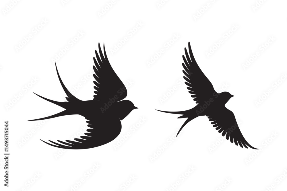 Obraz premium Two Swallow Bird Flying Silhouette Vector