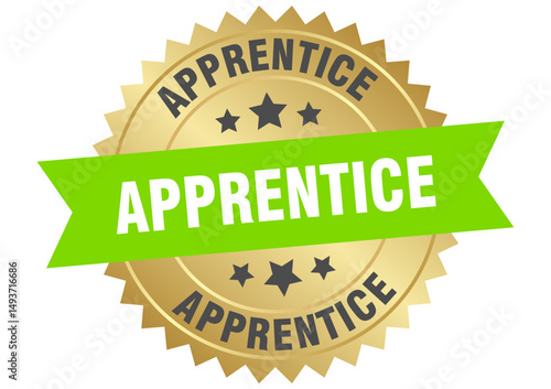 apprentice. apprentice round green and gold label isolated on transparent background