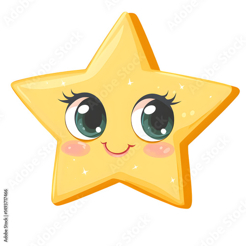 A star-shaped sticky note pack with sparkles and cartoon eyes, reminder star, isolated on transparent background 
