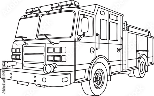 Fire engine truck Outline vector illustration isolated On Transparent Background