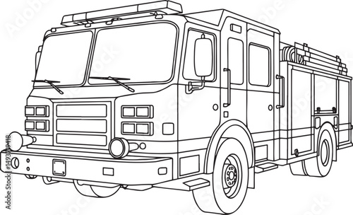 Fire engine truck Outline vector illustration isolated On Transparent Background