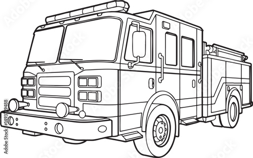 Fire engine truck Outline vector illustration isolated On Transparent Background