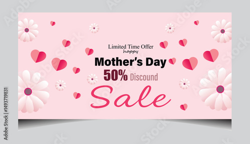 Limited Time Offer Up to 50% Off Floral & Balloon Theme Sale Banner for a happy Mother's Day or wedding greeting card