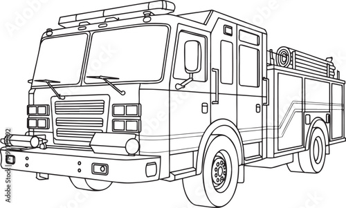 Fire engine truck Outline vector illustration isolated On Transparent Background