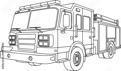 Fire engine truck Outline vector illustration isolated On Transparent Background