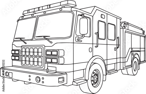Fire engine truck Outline vector illustration isolated On Transparent Background