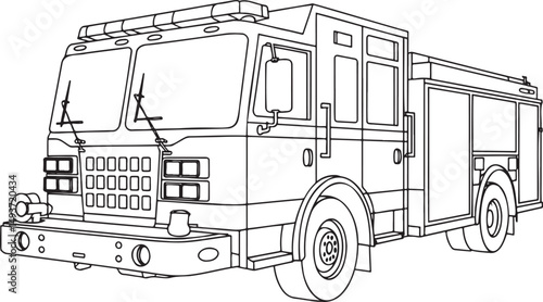 Fire engine truck Outline vector illustration isolated On Transparent Background