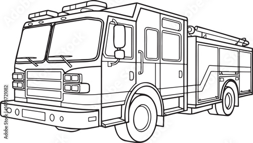 Fire engine truck Outline vector illustration isolated On Transparent Background