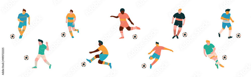 Fototapeta premium Man Football Player Play Sport Team Game Vector Set