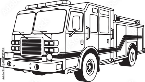 Fire engine truck Outline vector illustration isolated On Transparent Background