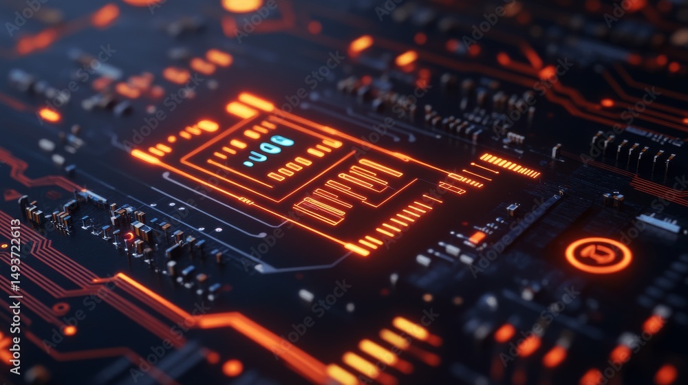 Glowing Circuit Board Futuristic Tech Abstract, Technology , Microchip Glowing Circuit Board Futuristic Tech Abstract, Technology , Microchip