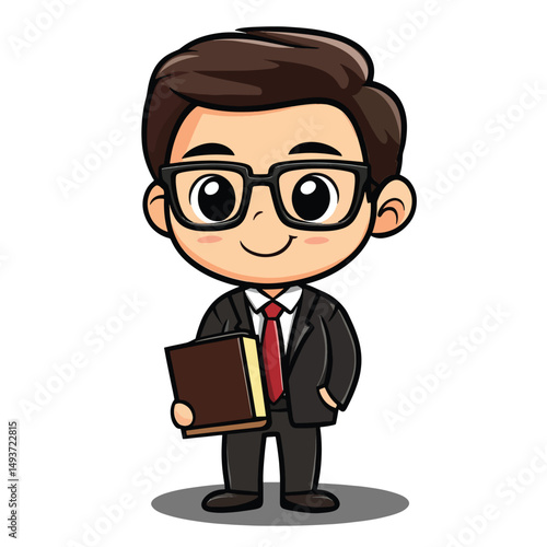 Cartoon Businessman Character Holding a Book