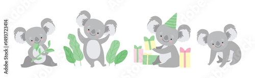 Adorable Koala Grey Animal in Various Actions Vector Set