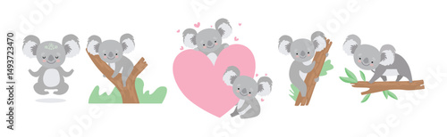 Adorable Koala Grey Animal in Various Actions Vector Set