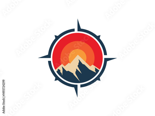 mountain logo with compass illustration