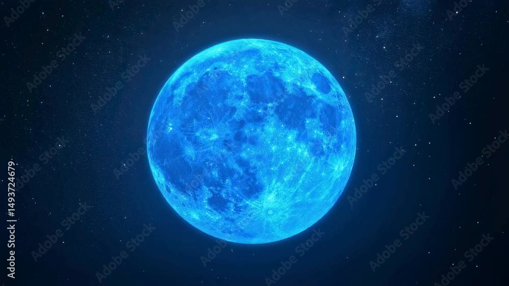 Mystical Blue Moon in Starry Night Sky Mystical Blue Moon in Starry Night Sky