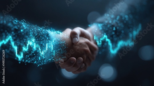Team Collaboration with Handshake and Glowing Forex Charts Concept