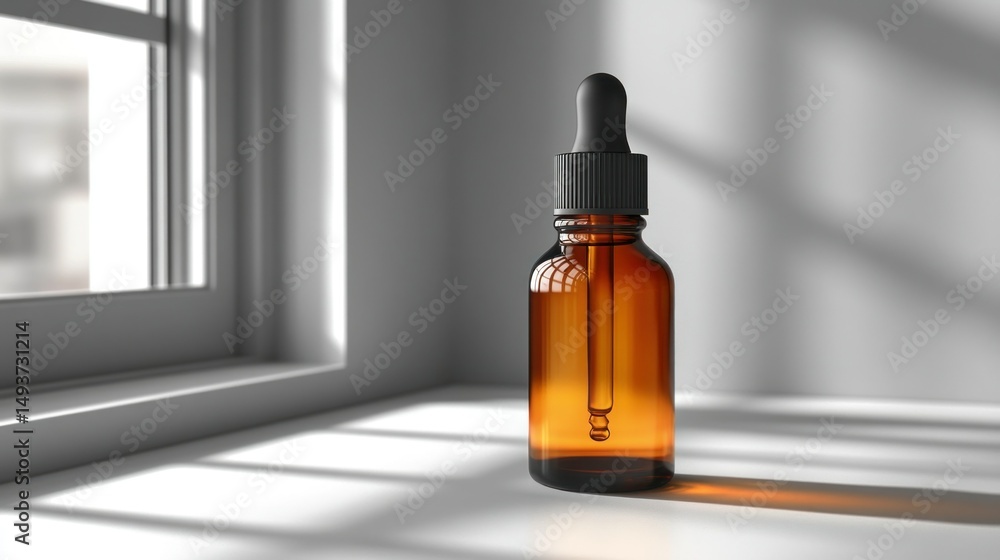 Fototapeta premium Amber dropper bottle near window